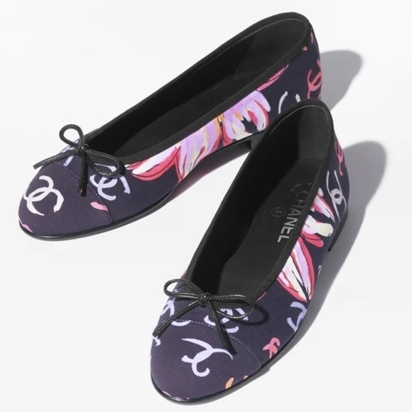 Chanel 24S Blue Printed Logo Multicolor CC Logo Bow Tie Ballet Ballerina Flat 41 - Picture 1 of 16